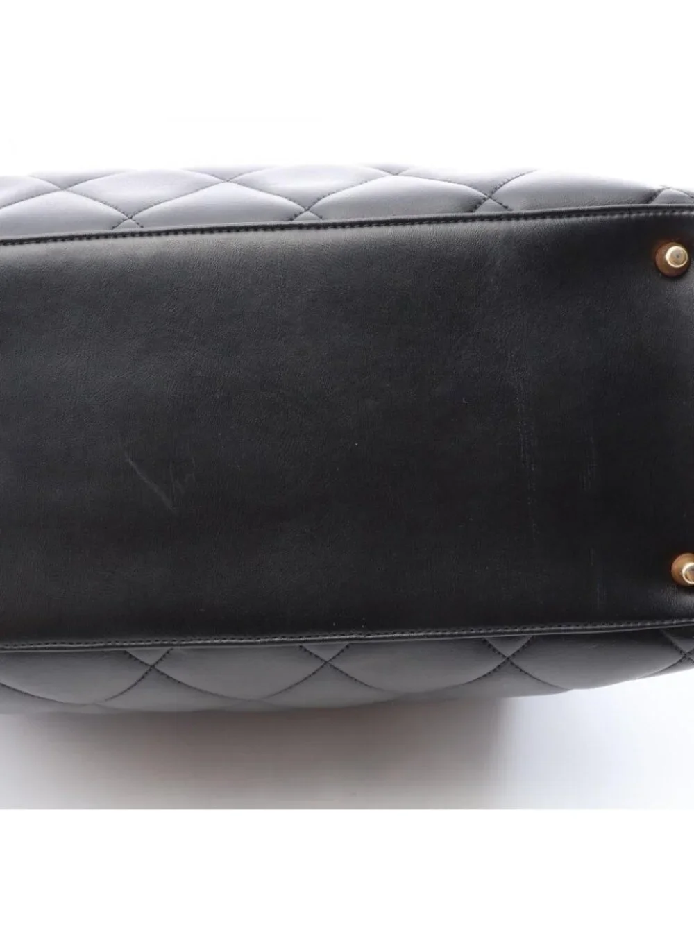 Chanel Boston Bag Quilted Logo Black Leather